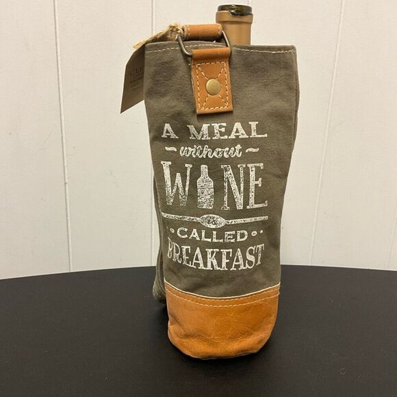 Brand New Clea Ray Brown Canvas Leather Wine Holder With Shoulder Strap - Picture 1 of 8